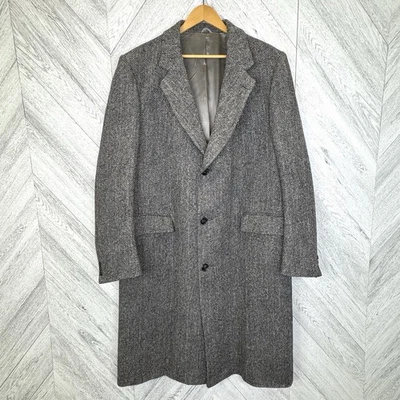 Vintage Harris Tweed Herringbone 100% Wool Overcoat Mens Size 48R XL - Image 1 of 4
