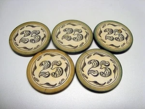 Circa 1880s Old West $25 Poker Chips, 5 In All - Picture 1 of 2