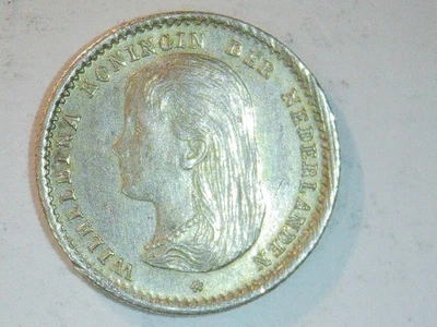 Países Bajos 1892 10 centavos plata Wilhelmina KM#116 - Cabeza joven Foto 1 de 2