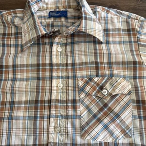 Vintage Shirt Plaid Button Down Up JCPenny Plain Pockets Short Sleeve Large - Picture 1 of 6