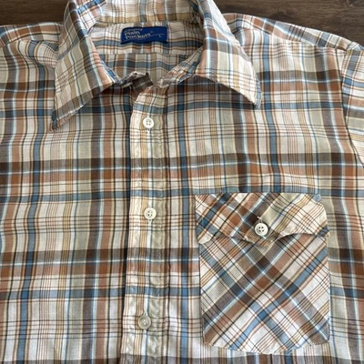 Vintage Shirt Plaid Button Down Up JCPenny Plain Pockets Short Sleeve Large - Image 1 of 4