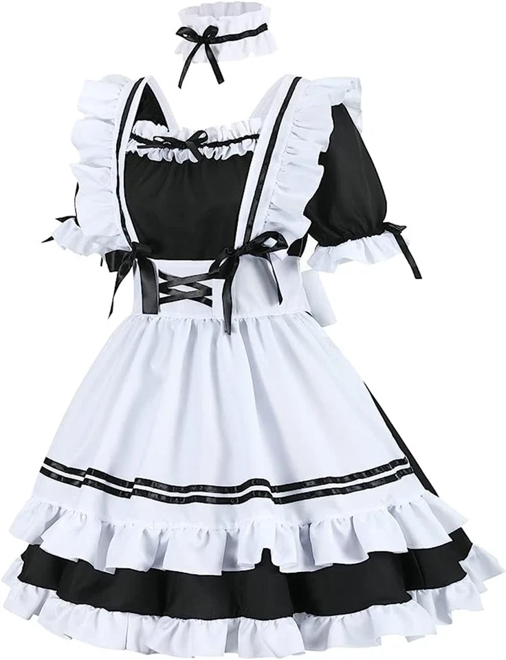 Women Lolita Costume French Maid Completed Outfits Fancy Dress+Accessories - Image 1 of 4