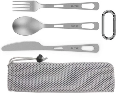 Titanium Flatware Knife Fork Spoon Set Lightweight Ti Camping Utility - Image 1 of 4