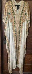 Asa Kaftan Creme Reptil Grün Gold Strass Maxi Pullover One Size Resort - Bild 1 von 10