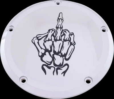 CE Chrome Billet Bone Middle Finger Derby Cover para Harley Fat Boy Lo 10-17 - Imagem 1 de 2