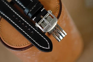 Handmde black Breitling strap Breitling band size 23/20 w clasp - Picture 1 of 5