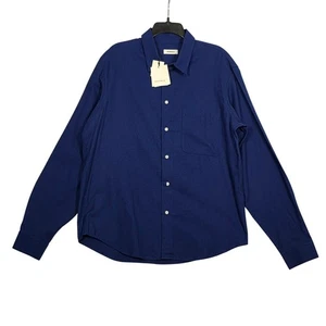 Camisa Sandro Paris Franela Fluida Para Hombre XXL Azul Marino Manga Larga Abotonada Nueva - Imagen 1 de 5
