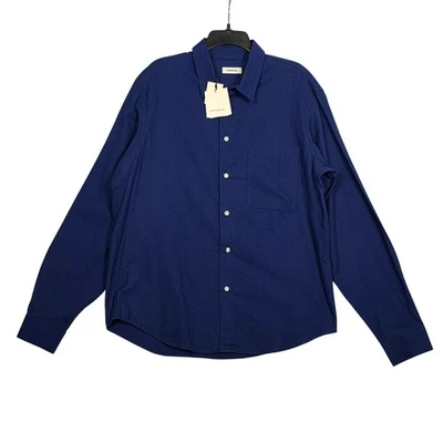 Sandro Paris Flannel Flow Shirt Men's XXL Marine Blue Long Sleeve Button Up New - Image 1 of 4