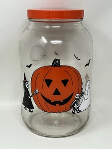 Vintage Halloween Carlton Glass Jar Orange Lid Made USA Holiday Decorations 10in - Picture 1 of 10