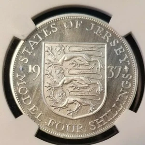 1937 DATED JERSEY SILVER 4 SHILLINGS FC 35E EDWARD VIII NGC PF 67 CAMEO 2000 INA - Picture 1 of 3