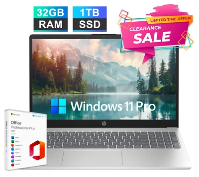 2024 HP Laptop Computer 15.6" 10-Core Intel i5, 32GB RAM 1TB SSD, Win Pro Office - Image 1 of 4