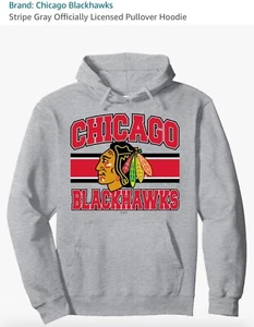 Blackhawks Stripe Gray Officially Licensed Pullover Hoodie - Picture 1 of 5