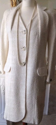 Autentico Christian Dior Boutique Ecrù Crema Boucle Abito Cappotto Giacca FR38 UK10