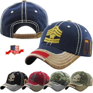 Gorra de béisbol ajustable vintage envejecida del ejército de rango militar - Imagen 1 de 34