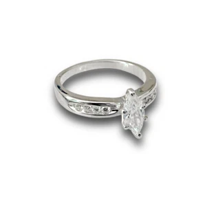 White Gold Finish Marquise Cut Created Diamond Shoulder Set Ring With Gift Box - Picture 1 of 4