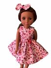 Handmade 14” Doll Dress With Bow Fits Wellie Wishers And Glitter Girl Dolls 