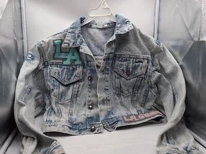 Vintage LA Gear Denim Jeansjacke zugeschnitten Baumwolle bestickt Größe Xs - Bild 1 von 18