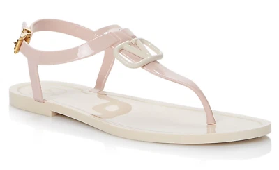Valentino Rockstud Rosa V Logo PVC Tanga Goma Jalea Correa Tobillo Sandalia Plana 41 Foto 1 de 4
