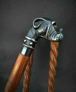 Bastón de madera vintage con mango de cabeza grabado bastón victoriano - Imagen 1 de 4