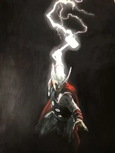 Pintura al óleo Thor 20x14 Vengadores Asgard sin enmarcar Ragnarok Loki Valquira - Imagen 1 de 4
