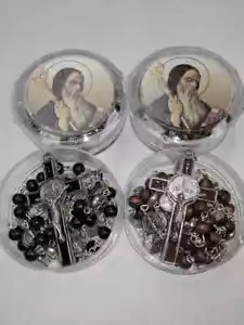 Rosario San Benedetto NERO o MARRONE intercessione cattolica perline e medaglie uomo donna - Foto 1 di 4