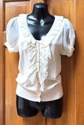 Forever 21 White Cream Sheer Short Sleeves Cardigan Top Sz M - Image 1 of 4