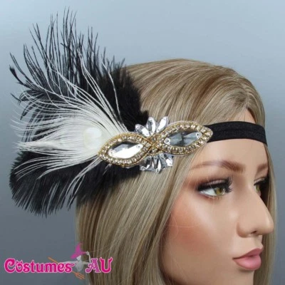 Diadema de los años 20 pluma negra nupcial gran Gatsby años 20 gángster aleta tocado Foto 1 de 3