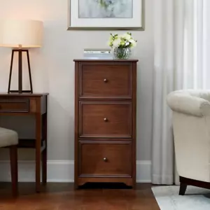 New Walnut Brown 3-Drawer Wood File Cabinet, Office Storage Organizer - Picture 1 of 12