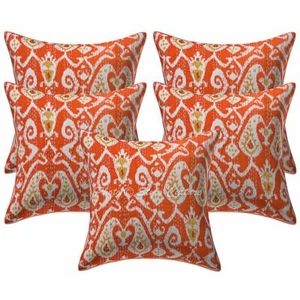 Indian Decorative Sofa Cushion Covers 40 x 40 cm Printed Kantha Cotton Set Of 5 - Picture 1 of 3