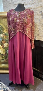 Vintage GUNIT Formal Pink Beaded Silk Full Sweeping Gown Size 10 - Picture 1 of 24