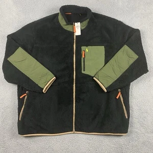 Polo Ralph Lauren Jacket Mens 6XB Fleece Sherpa Black Green Full Zip Hybrid - Picture 1 of 12