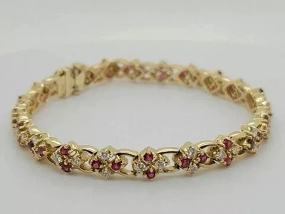 8.20Ct Round Cut Red Ruby Lab-Created Tennis Bracelet 14k Yellow Gold Plated 7" - Image 1 of 4