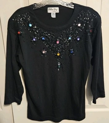 Chelsea Way Beaded Sweater Women's Size Small Black - Image 1 of 4
