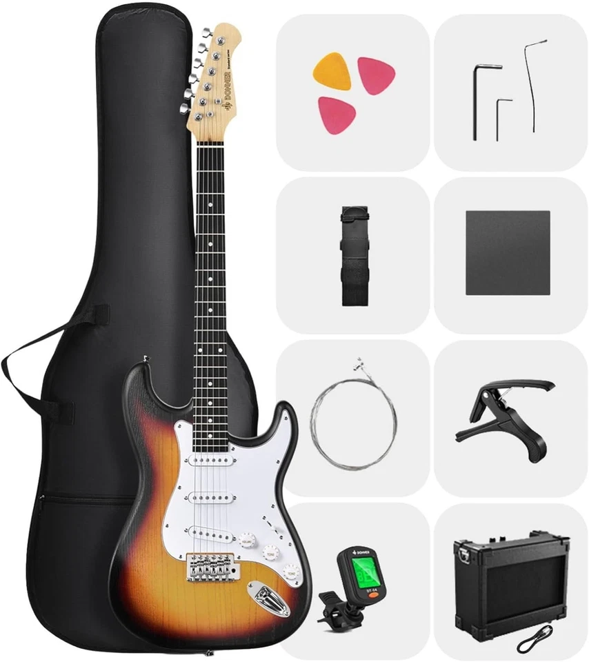 Donner DST-80 Guitarra Eléctrica 39" SSS con Amplificador Funda y Accesorios