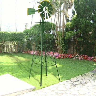 8ft Ornamental Decorative Garden Yard Windmill Weather Vane Green - Image 1 of 4