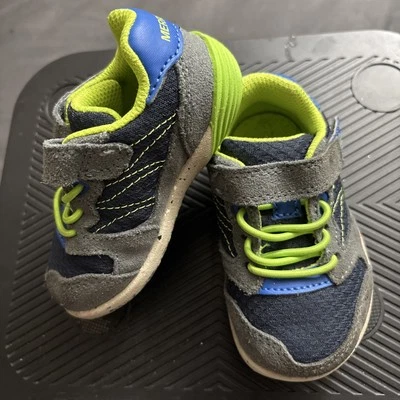 Merrell Baby Toddler Tennis Shoe A83 Size 4W Hook And Loop Neon Blue Gray Sports - Image 1 of 4