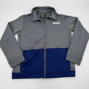 Nike Jacket Boys Large Gray Blue Sweatshirt Track Suit Coat Warm Up Swoosh Youth - Picture 1 of 13