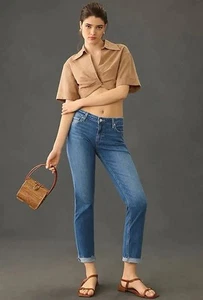 Pantalones de mezclilla Paige Brigitte tiro medio crop boyfriend talla 29 dobladillo crudo azul $225 - Imagen 1 de 12