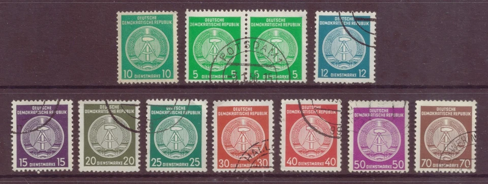 Germany (DDR), Official Usage, Set of 10, Compass Arc to to right, Used, 1954 - - Image 1 of 1