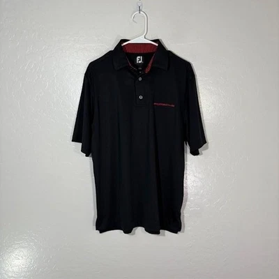 FootJoy Porsche Polo Shirt Mens Large Black Red Golf Performance Stretch FJ Logo - Image 1 of 4