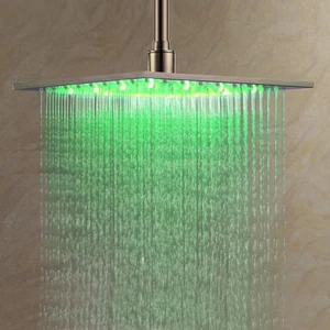 12 Inch Modern LED Stainless Steel Square Ceiling Mount Rain Shower Head in Brus - Picture 1 of 12