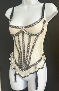 Vtg Glydons Lace Corset Bustier Garder Sexy Pinup Lingerie Ivory sz 34 USA Demi - Picture 1 of 21