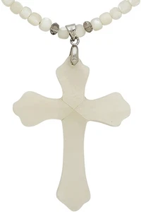 Cross White Handcrafted Troca Shell Necklace & Earring Set - Picture 1 of 1