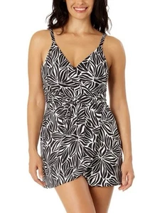 Lands’ End Swim Dress Swimsuit Large L Black White NWT UPF 50 Adjustable Straps - Picture 1 of 5