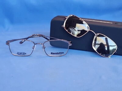 New Women's Revolution Eyeglass Frame w/ Polarized Clip Clara Brown Metal 50-17 - Image 1 of 4
