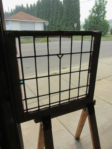 ~ANTIQUE STAINED GLASS WINDOW ~ 33.25 x 30.5~ ARCHITECTURAL SALVAGE Cover