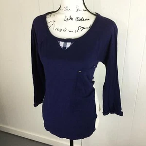 LITTLE YELLOW BUTTON Round Neck 3/4 Sleeves Blue Pullover Shirt Women's Size 6 - Picture 1 of 12