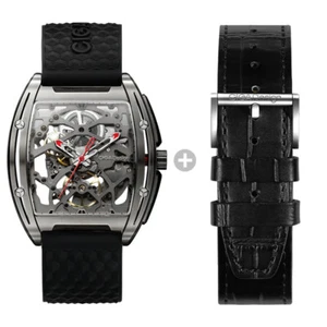Mens Silver Bridge Manual Mechanical Watch - black Leather luxury watch - Picture 1 of 12