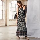 Garnet Hill Ruched Surplice Maxi Dress Black Grey Floral Size Small