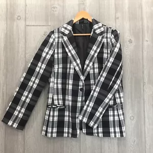 New Directions Womens L Light Stretch Black & White Blazer Jacket Fully Lined LG - Picture 1 of 12